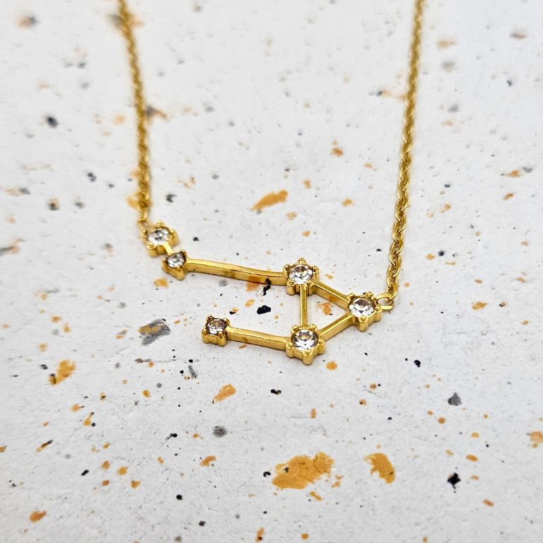 Ketting van goldplated stainless steel met sterrenbeeld weegschaal